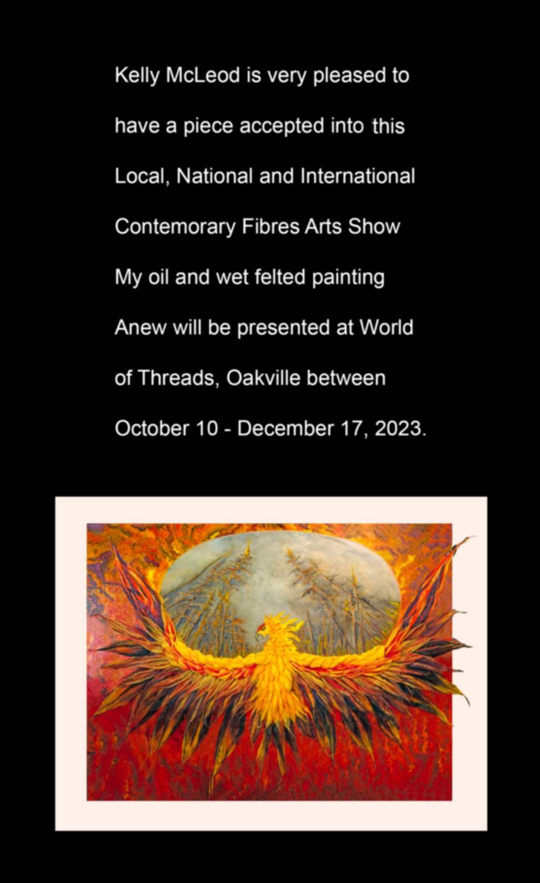 Kelly's announcement of her participation in the 2023 World of Threads Fesitval